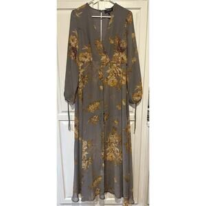 Lulu's Gray and Gold Floral Jumpsuit